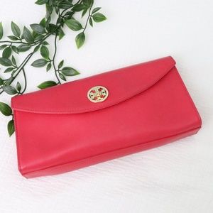 Tory Burch Red Clutch with Gold Details